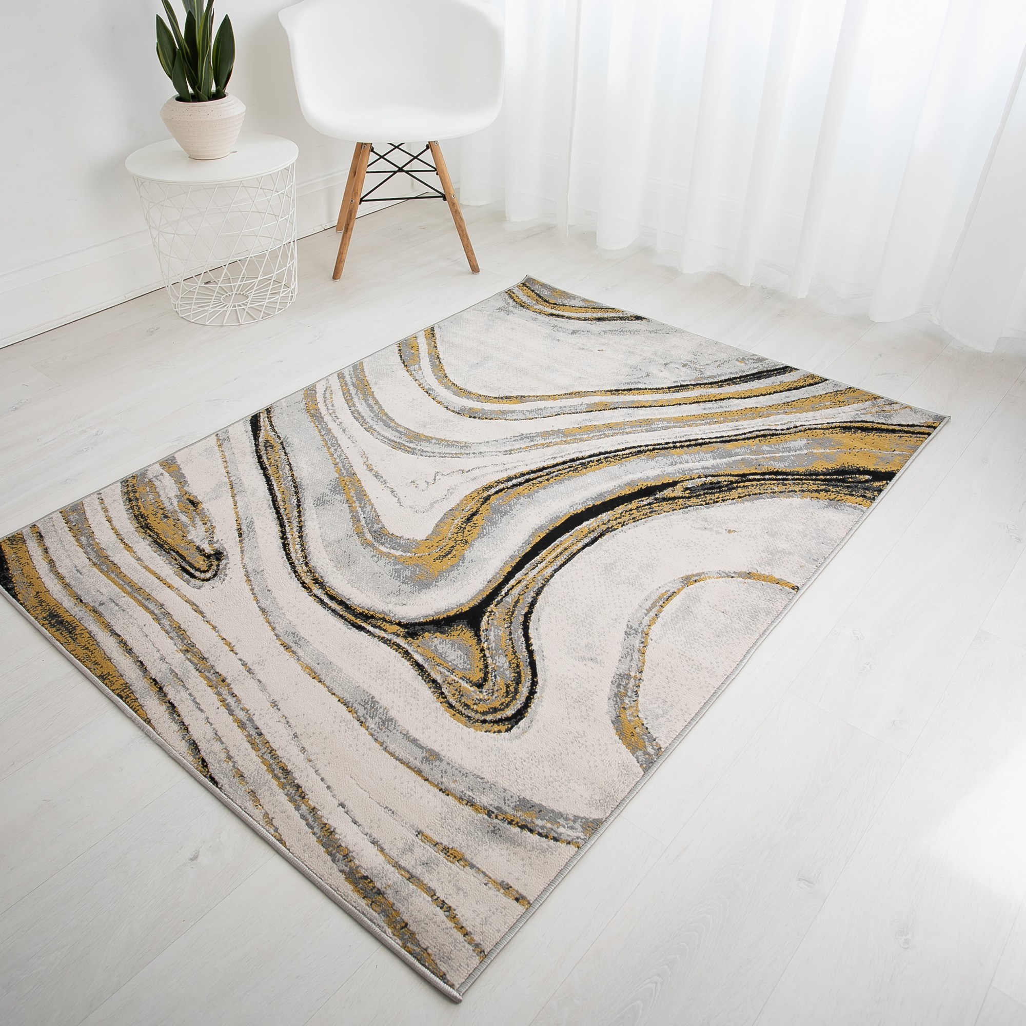 Balletto 18ba Modern Marble Rugs In Anthra Ochre Yellow